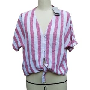 🆕️ Rails Thea Stripe Tie Front Linen Shirt Top XS